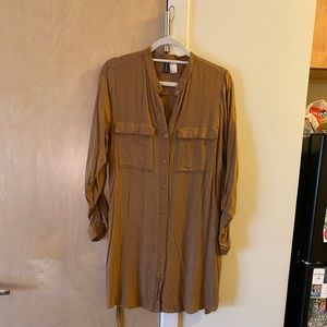 Brown wrap dress.